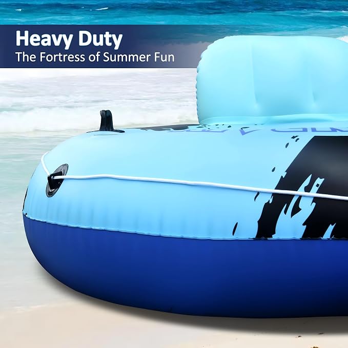 Heavy Duty 2 Person Floats for Adults, 91" X 50" Inflatable River Tube, Adult Floats for Lake, Swimming Tubes with Backrests, 2 Cup Holders, Storage Compartment