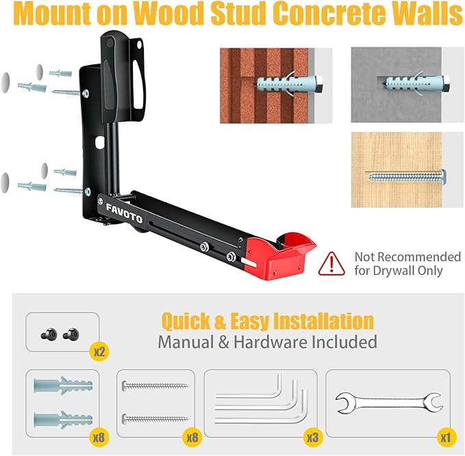 Favoto Swivel Bike Wall Mount - No Heavy Lifting Vertical Bike Rack for Garage & Home, Fits up to 29" Wheels 2.4" Tires, Road/MTB Hanger, Holds 77 lbs