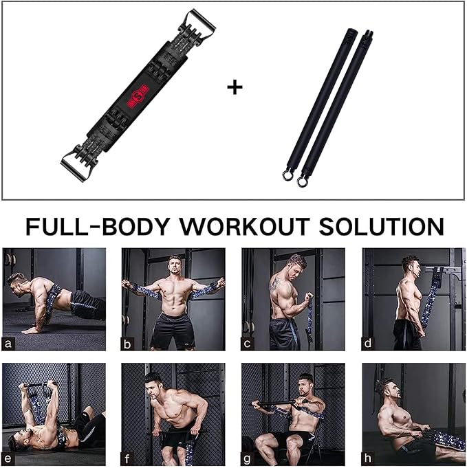 INNSTAR Portable Home Gym Set with Workout Bar, Bench Press Set, Squat Resistance Band, Door Anchor and More-Full Body Workout Equipment to Build Muscle and Shape Body
