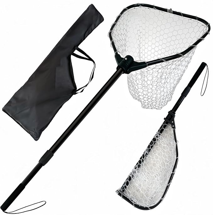 74.8in Fishing Net with Handle, Collapsible Foldable Landing Net Extendable with Aluminum Handle, Large Rubber Foldable