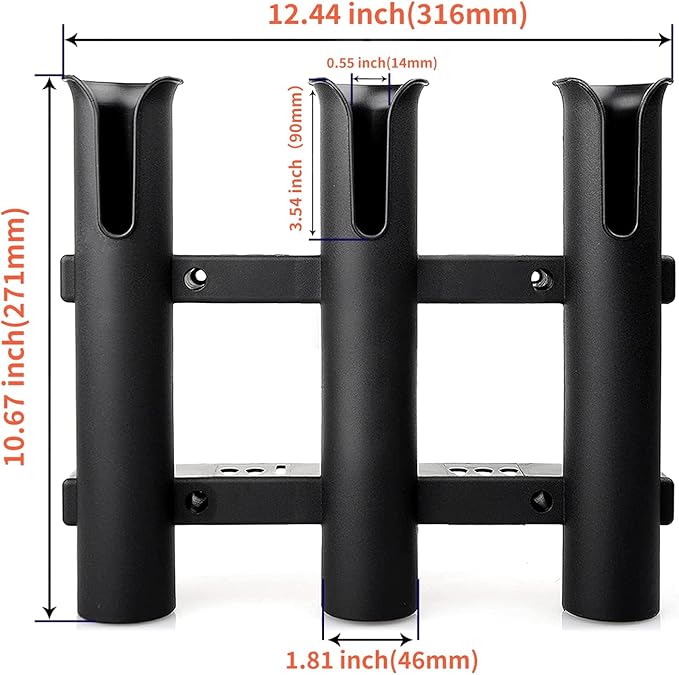 BigTron Fishing Rod Holder Bracket, Tube 3 Rod Rack, Fishing Rod for Boat Kayak Garage Storage or Truck with Screws Side-Mount