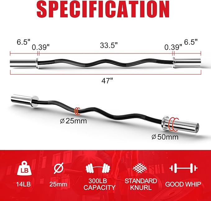 Olympic Barbell Weight Bar for Weightlifting, Bench Press Bar 7ft/6ft/5ft for Strength Training, Rated 500lbs/400lbs/330lbs Weight Capacity