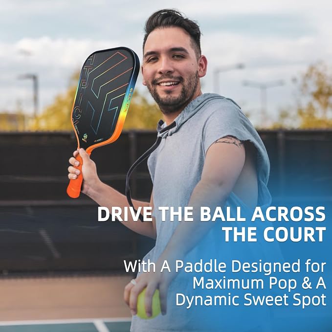 Pickleball Paddles, Carbon Fiber Pickleball Paddle High Grit & Spin with PP Honeycomb Core 16mm Thickness and Thermoformed Elongated Shape, Increased Power for Ultimate Spin & Consistency