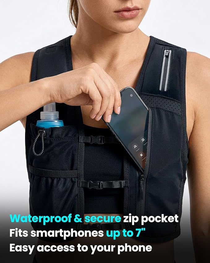 Zelvot Running Vest for Women Men, Adjustable Running Phone Holder Vest, USA Original Patent, Running Hydration Vest with 500ml Soft Flask, Reflective Running Backpack for Hiking Cycling