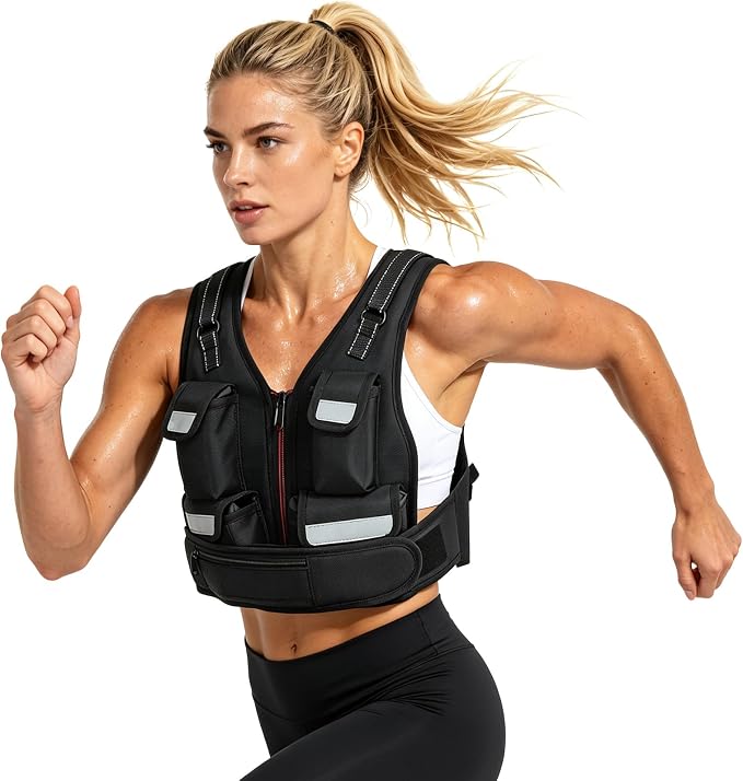 KRYLIX Adjustable Weighted Vest 0-18lbs Wide Range Adjustment Adjustable Shoulder Straps 12 Removable Iron Sand Bags Storage Pocket Reflective Strips for Running Walking Workout Training Washable for Women Woman