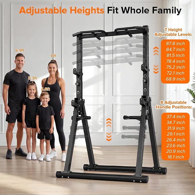 700LBS Foldable Power Tower Pull Up Bar - Multi-function Power Tower Dip Station with Adjustable Height for Home Gym, Portable Free Standing Strength Training Equipment for Indoor & Outdoor