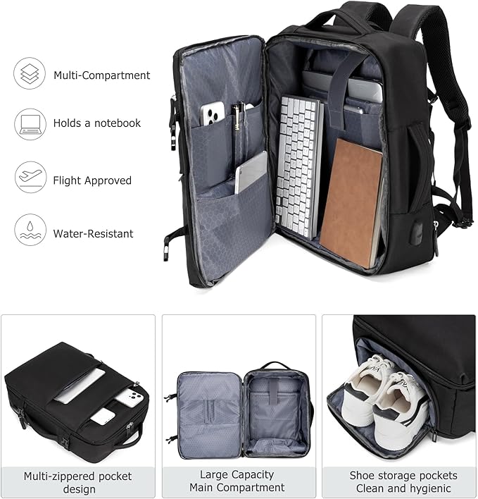 feilario 2 Piece Set Aluminium Frame PC Hard Shell Spinner Wheels Luggage,20.8"X15"X8.7 Airline Approved Built-In TSA lock Carry on Suitcase, with Cup Holder, USB Port, Phone Holder