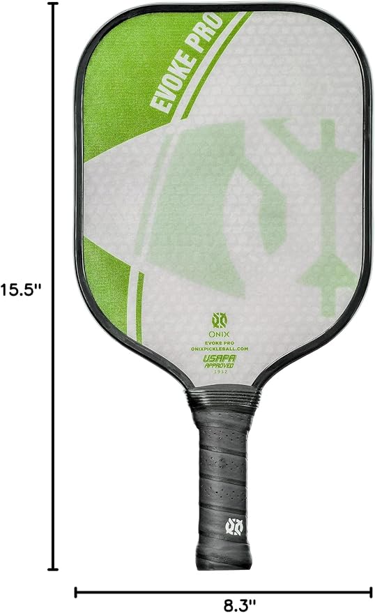 Onix Evoke Pro Composite Face Incredible Touch Maximum Control and Spin Pickleball Paddle – Polypropylene Honeycomb Core with Protective Edge Guard Widebody Shape