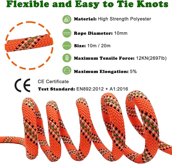 10mm Climbing Rope with Hook and 10mm Single Rope