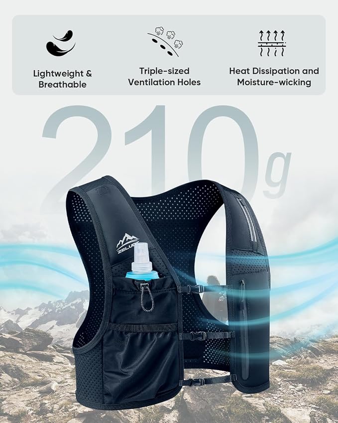 Zelvot Running Vest for Women Men, Adjustable Running Phone Holder Vest, USA Original Patent, Running Hydration Vest with 500ml Soft Flask, Reflective Running Backpack for Hiking Cycling