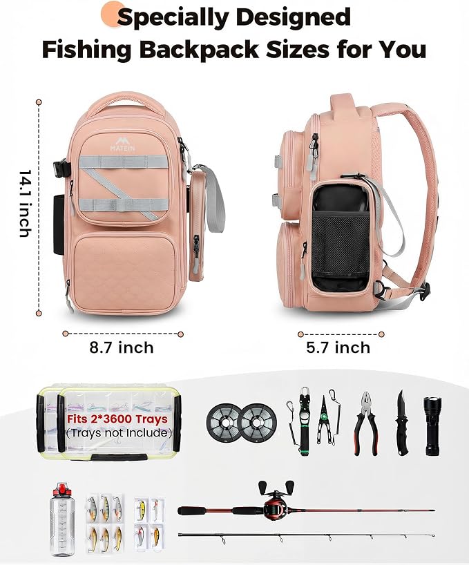 MATEIN Fishing Sling Bag with Lure Rod Holder & Phone Pouch, Waterproof 3600 Tackle Box Backpack with Removable Bait Binder