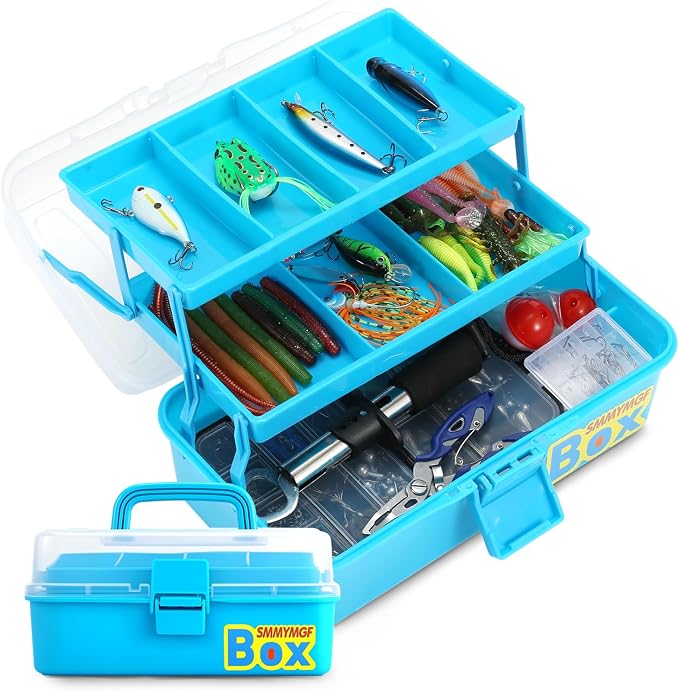 3-Layer Fishing Tackle Box Kit with Accessories Case and Tools | 1.Included fish gripper, split ring pliers 2. Larger Tools Can Be Placed 3.Suitable for beginners and as a gift for angle