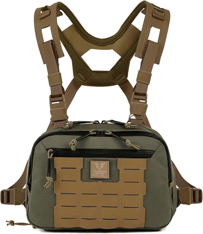 VOTAGOO GEAR Tactical Chest Rig Bag, 3L Utility Hypalon Molle Chest Rig With Map Pocket 500D Cordura Chest Bag for Hunting Workouts (Ranger Green)
