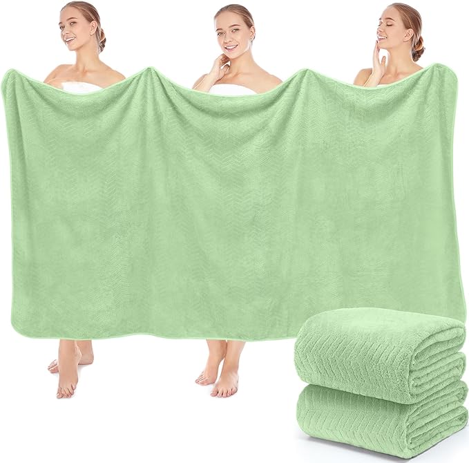 SmoothNovelty 2 Pack Bath Sheets 40 x 80 Inch Oversized Jumbo Extra Large Towels Quick Dry Coral Fleece Absorbent Soft Lightweight XL Shower Towels for Home Gym Travel Beach Spa Pool Hotel (Green)