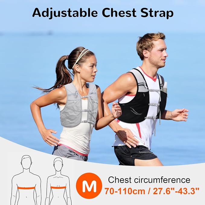 Lightweight Running Vest with 2pcs 500ml Water Bottle for Men Women, Reflective Water Vest Hydration Pack Hydropack for Hiking, M/L