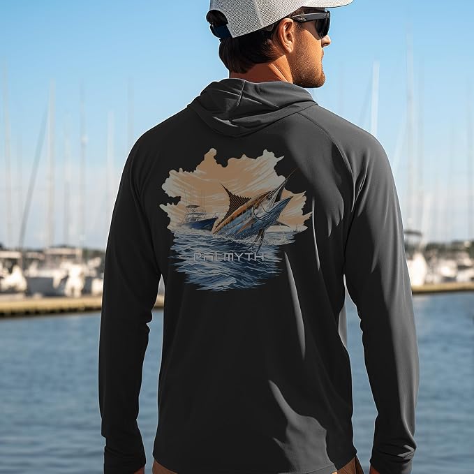 Palmyth Fishing Hoodie for Men Long Sleeve Sun Protection UV UPF 50+ Shirts | Hidden Zipper Pocket, Thumb Loops, Quick-Dry, Side Mesh Panels, Lens Cleaning Cloth, 4-Way Stretch