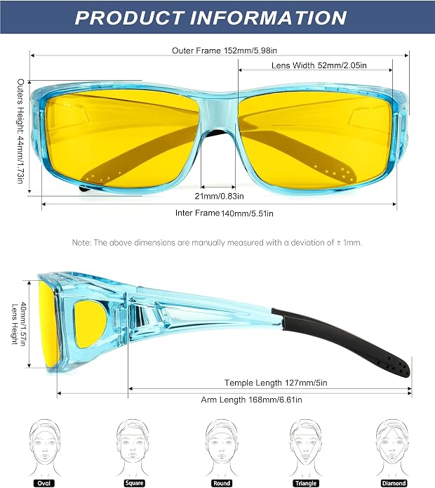 KALIYADI Night-Vision-Glasses Fit-Over-Glasses Wrap-Around Glasses: Anti Glare Night Driving Glasses for men women HD Lens