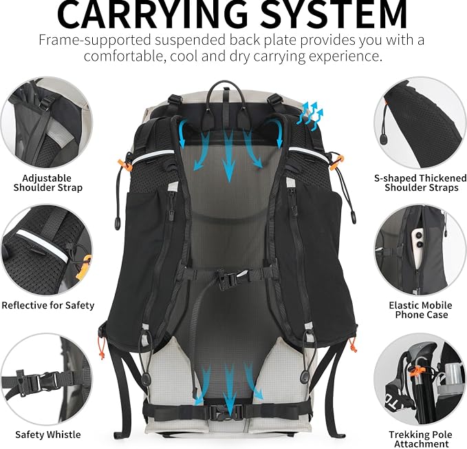 IX INOXTO Hiking Backpack for Men and Women, 30L Waterproof Camping Backpack with 3L Water Bladder and Rain Cover, Lightweight Outdoor Sport Travel Daypack Rucksack for Climbing Cycling (Light gray)