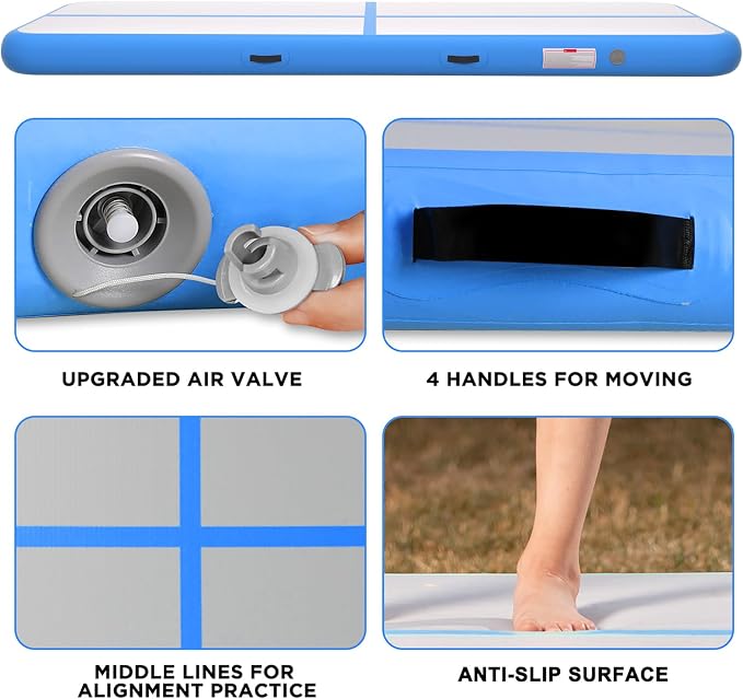 Inflatable Air Gymnastics Tumbling Mat 6ft 10ft 13ft 16ft 20ft, Air Tumble Track Mat 4/8 inches Thickness with Electric Air Pump for Home Use Training Cheerleading Yoga Water Beach Park