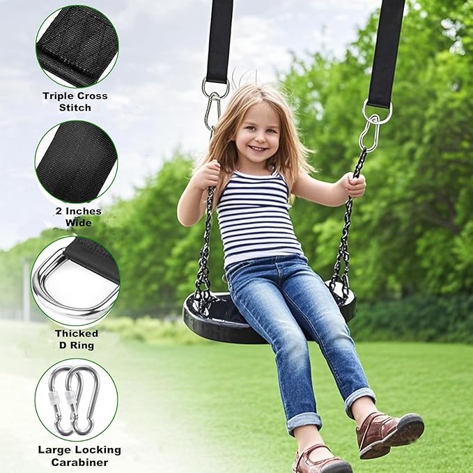 Tree Swing Hammock Straps Kit 5FT, Strong & Durable Tree Swing Straps Hanging Kit with Tree Protector, Safer Lock Snap Carabiner Hooks, Holds Up to 5000 lbs, Safer & Easy Installation for Baby Adults