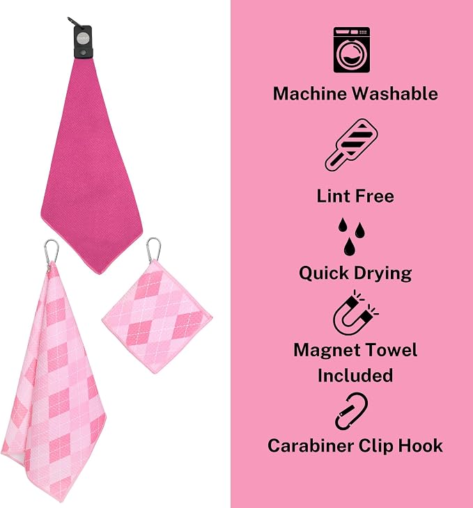 Magnetic Golf Towel for Golf Bags with Clip for Men & Women, Waffle Weave Microfiber Towel with Industrial Strength Clip Hook for Strong Hold to Golf Carts or Clubs, Set of 3