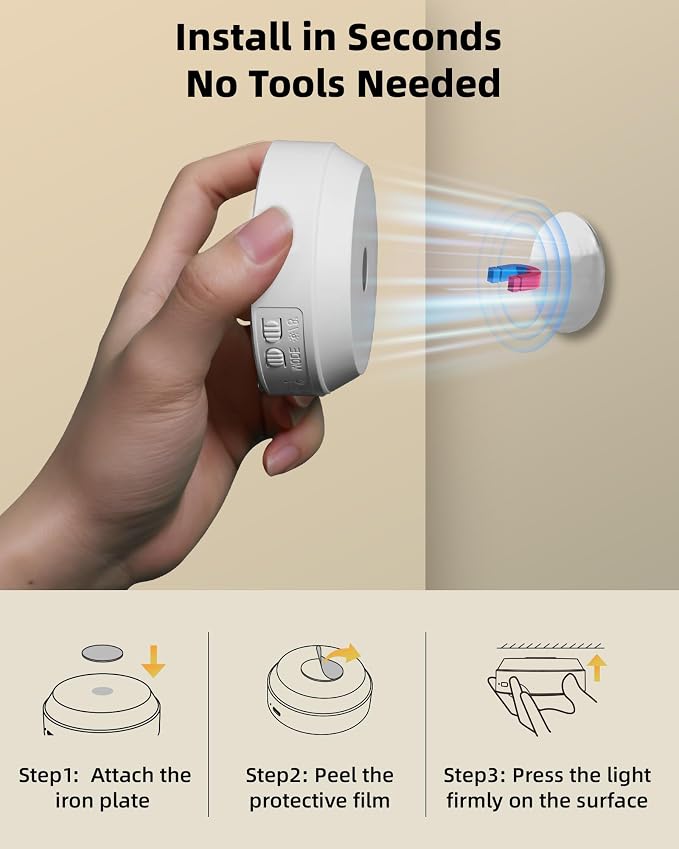 EZVALO 4 Pack Motion Sensor Closet Lights with Charging Station, 1200mAh Rechargeable LED Under Cabinet Lighting, Puck Light, Dimmable, 3 Color Temps, Magnetic, Stick-On for Kitchen, Closet, Stairs
