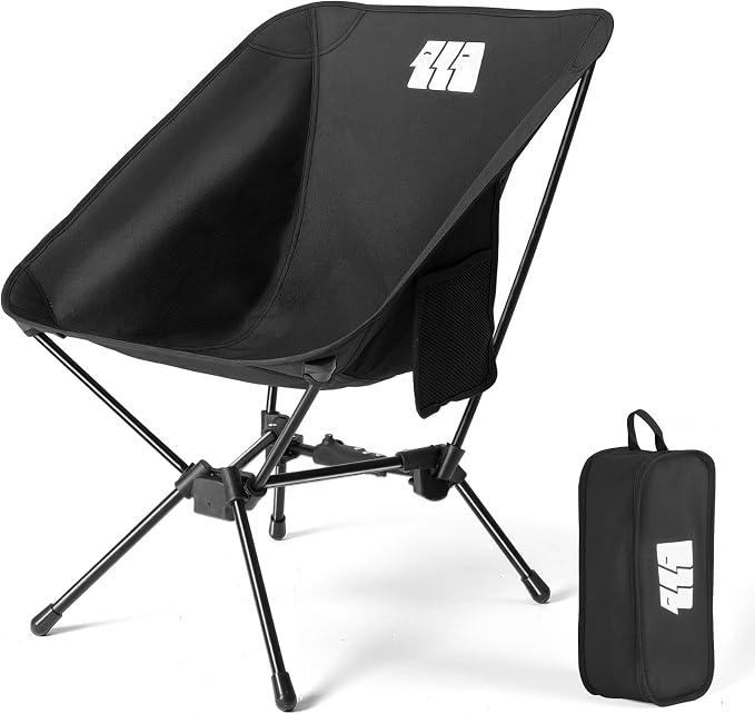 Portable Camping Chairs for Adults Heavy Duty, Compact Backpacking Chair Supports 330 Lbs Lightweight Folding Camp Chair with Side Pocket for Outdoor Travel Beach Hiking Picnic, Black