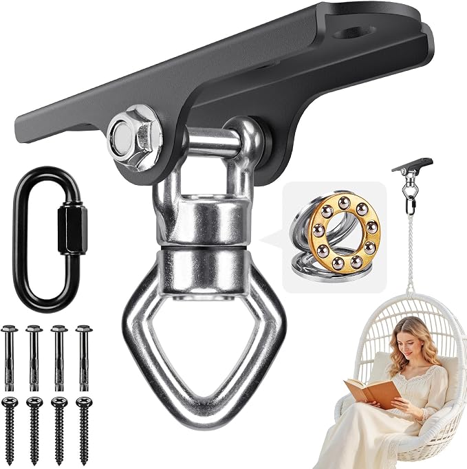 Dolibest Heavy Duty Swing Hanger with Bearing, Ceiling Mount Swing Hook,One-Piece Design Base, Swing Set Hardware for Punching Bag, Boxing, Hammock Chair, Yoga Swing, Porch Swing (360° +180° Rotation)