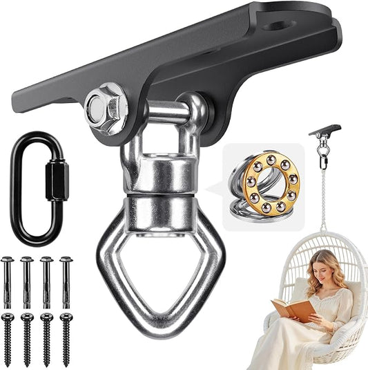 Dolibest Heavy Duty Swing Hanger with Bearing, Ceiling Mount Swing Hook,One-Piece Design Base, Swing Set Hardware for Punching Bag, Boxing, Hammock Chair, Yoga Swing, Porch Swing (360° +180° Rotation)