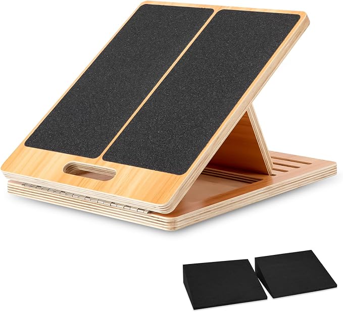 StrongTek 13" Large Yoga Foam Wedges (Pair) & Adjustable Wooden Slant Board Bundle – Ideal for Calf Stretch, Physical Therapy, and Stability Exercises