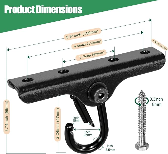Heavy Punching Bag Hanger | Wall/Ceiling Mount Hook with 180° / 360° Rotation | Wood Beam Holder for Boxing, Weight Training, Aerial Yoga Swing & Hammock