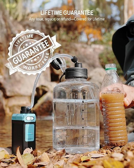 BKLES 3-in-1 Solar Electric Water Filter with Hand Pump - Camping Water Filtration System Survival, Portable Water Purifier with Emergency Light, Survival Kit for Backpacking, Gifts for Father's Day