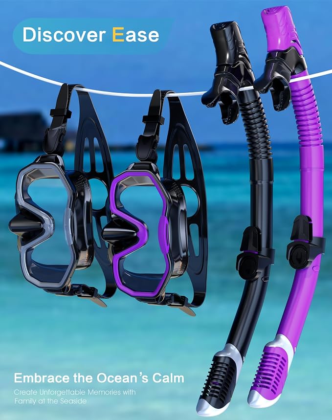 Snorkeling Gear for Adults Kids, Dry-Top Snorkel Set, 180°Panoramic Wide View Diving Mask Breathing Freely Snorkel Mask for Snorkeling Scuba Diving Swimming Travel