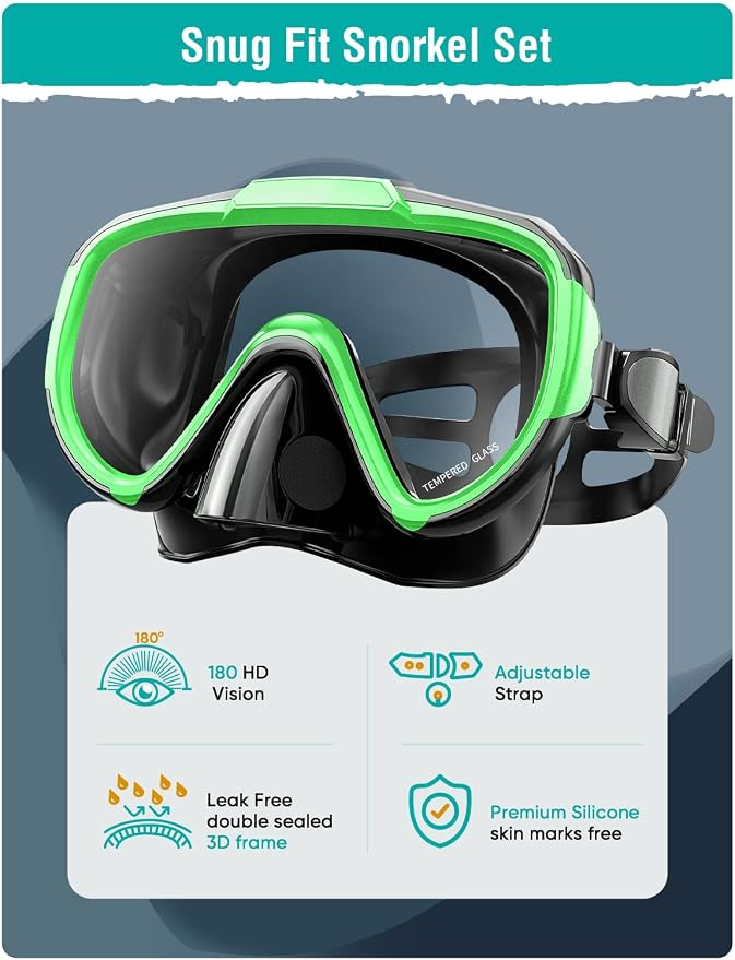 Seovediary Snorkel Set Adults Snorkeling Gear Anti-Fog Panoramic View Swim Mask Dry Top Snorkel Kit with Carry Bag for Snorkeling Scuba Diving Swimming Travel