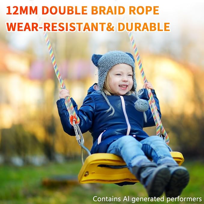 Tree Swing Ropes & Hanging Straps Kit (Set of 2) - 9FT/12FT/15FT Heavy Duty Options with Locking Carabiners, Safe & Quick Install for Backyard, Playground, and Camping Swings - Ready to Hang (15 FT)