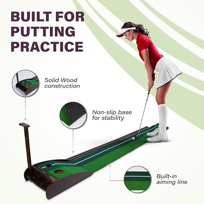 Golf Putting Mat – Practice Putting Green Indoor – Non-Slip Smooth Surface for Indoor & Office – Automatic Ball Return Golf Practice Mat for Home & Indoor Use