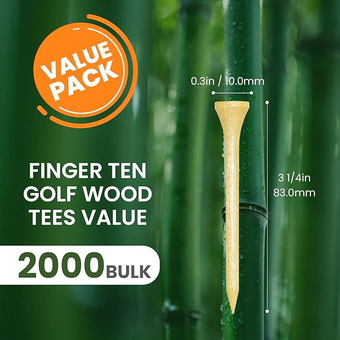 FINGER TEN Bamboo Golf Tees Wood 1 1/2 2 3/4 3 1/4 Inch Wooden Short Long Tee Color Bulk 250/500/1000/2000 Count for Men Women Kids in Red Pink USA Flag