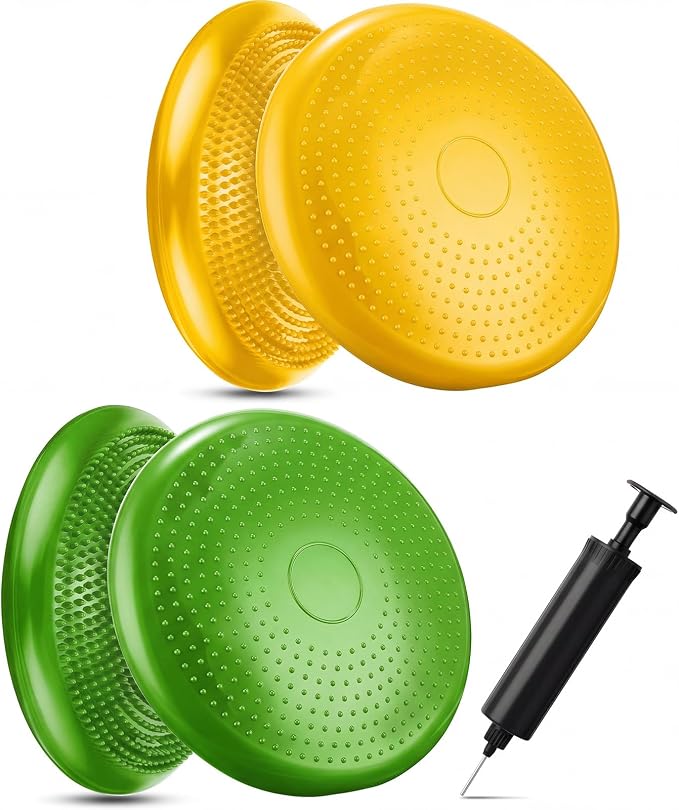Outus 2 Pcs Balance Disc Inflated Wobble Cushion for Sensory Kids 13. 4 Inch Wiggle Seat Flexible Seating with Hand Pump for Kids Men Women Classroom Exercise Office Home Chair