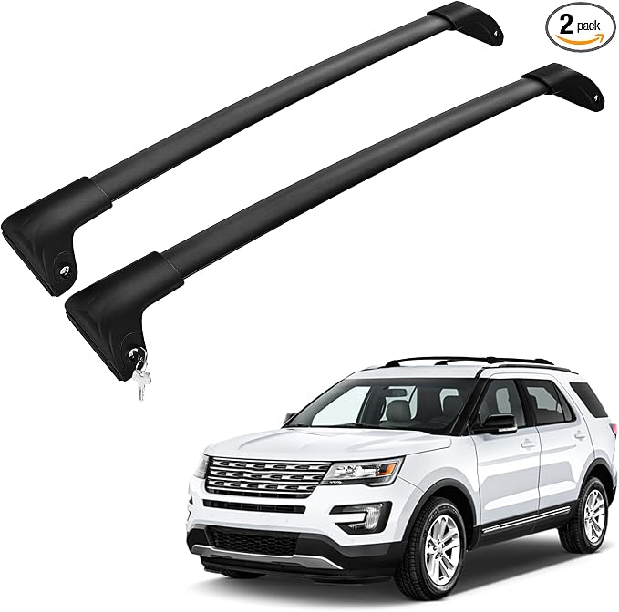 FLYCLE 300lbs Lcokable Roof Rack Crossbars Fit for 2016-2019 Explorer, Aluminum Heavy Duty Cross Bars Rooftop Luggage Kayaks Bicycles Snowboard Canoe Carrier Cargo Bag