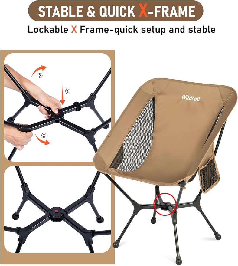 WildCall Lightweight Folding Camping Chair Quick Setup Frame Beach Chair Compact Backpacking Chair with Anti-Sink Feet