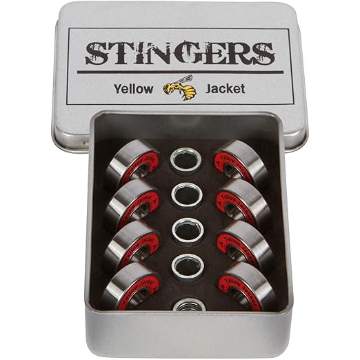 Yellow Jacket Premium Skateboard Bearings, Pro Longboard Bearings, 608, ABEC 11, Washers and Spacers, Racer Red (Pack of 8)