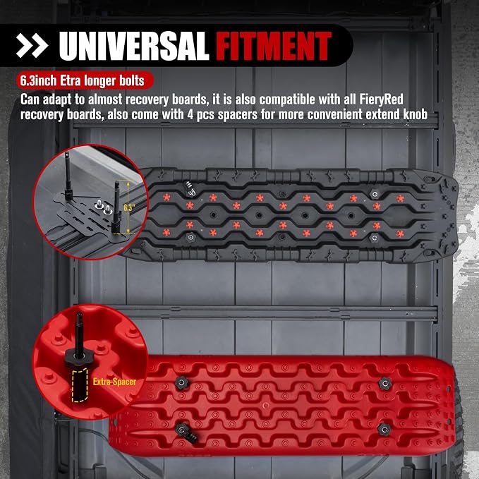 FieryRed Recovery Traction Board Mounting Kit, Universal Roof Rack Fit with Quick-Release Knobs & Anti-Theft Padlock, for Rooftop Platform (Only for 2 Boards)