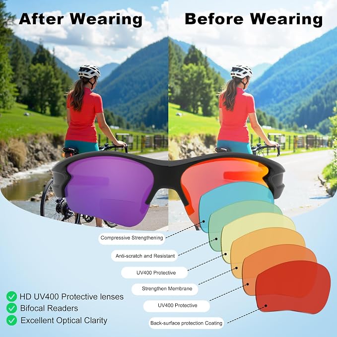 Attractive Bifocal Reading Sunglasses for Women, Durable TR90 Semi Rimless Wrap Around Design Sun Readers, UV400 Near-Far Sun Glass Built in Outdoor Sports/Driving/Finshing, +2.25