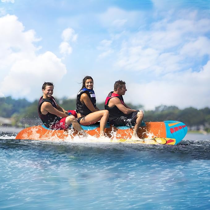 Towable Tubes for Boating, Inflatable Hot Dog Water Tube for Boat to Pull, Water Sports Banana Boat Tubes and Towables w/Double Stitched Nylon Cover, Padded Seat, Easy Grip Handles