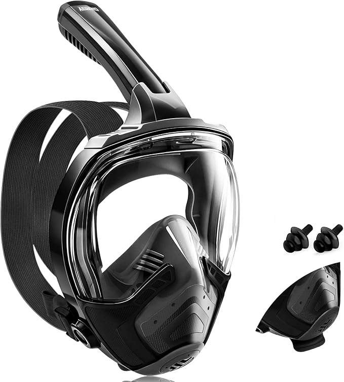 Aegend Full Face Snorkel Mask for Adults Youth, Snorkeling Gear with Emergency Removal Handle, Latest Dry Top System 180° HD View Safe Breathing, Anti-Fog Anti-Leak