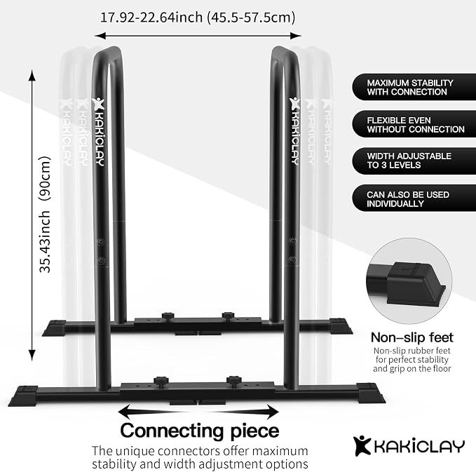 KAKICLAY Multi-Grip Pull Up Bar and Premium Dip Bars with Adjustable Ultra-Stable Settings & Non-Slip Feet - USA Original Patent, Designed, Shipped, Warranty