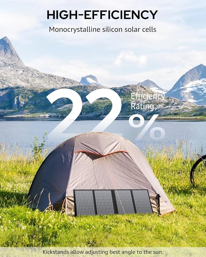 60W Portable Solar Panels, Foldable Solar Panel Charger for Portable Power Station(Under 500W), with Adjustable Kickstands, DC 18V Output, USB 3.0 and Type-C Ports for Camping Van RV Trip