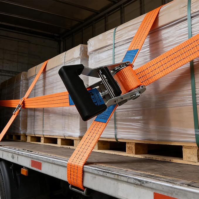 Ratchet Straps Heavy Duty 4Pcs 2.3" x 20ft with 4 Helper Tie Down Ratchet Straps and Storage Bag, Galvanized Zinc Double J Hook for Trailer, Truck, Motorcycle, Cargo Moving - Orange