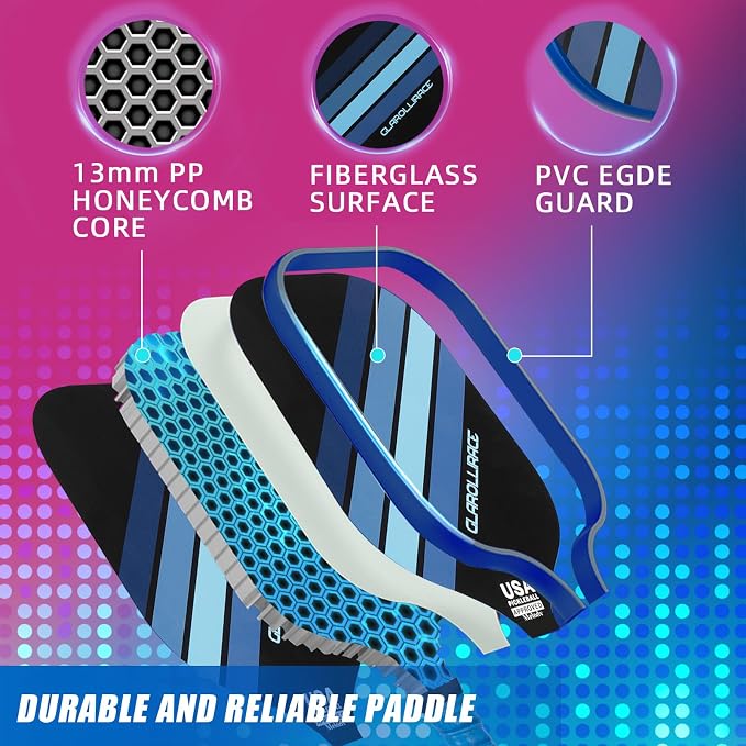 Pickleball Paddles Set of 2 | 4 Pickleball Rackets, USAPA Approved Pickleball Set, Fiberglass | Carbon Fiber Surface & 13 mm PP Honeycomb Core,4 Indoor & Outdoor Pickle Balls