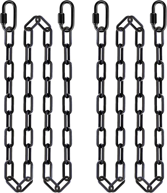 BeneLabel 2Pcs 85" Heavy Duty Swing Chain with Hooks 1000 LBs Capacity Hanging Chains Porch Swing Chains and Carabiners Black Chain for Hammock Chairs, Hanging Chair, Tree Swing, Punching Bags